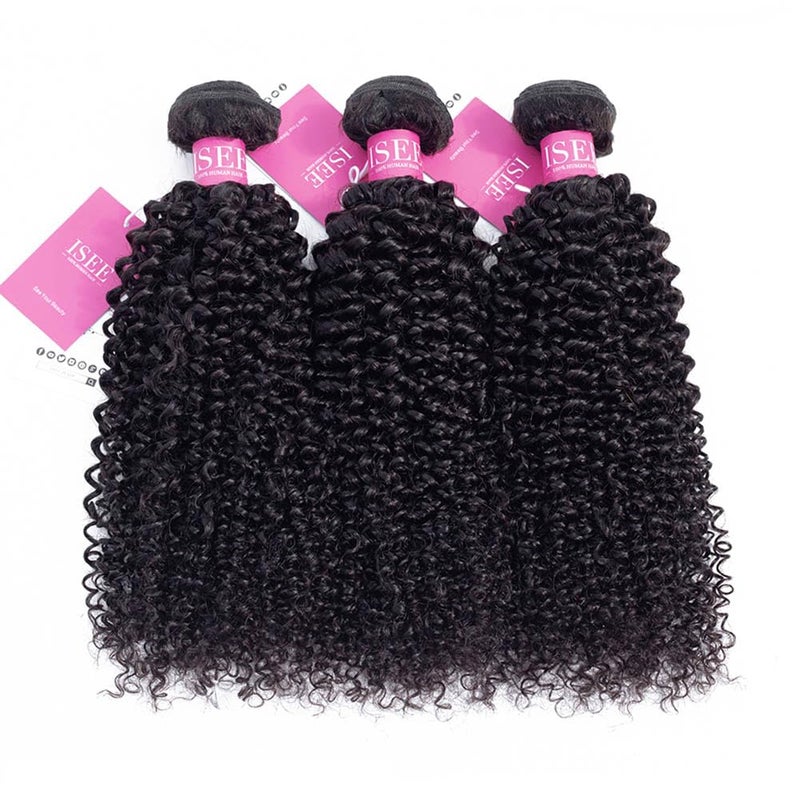 ISEE Hair 9A Grade Mongolian Kinky Curly Hair Extension Virgin Human Hair Weaving 3 Bundles Kinky Curly Virgin Hair 100% Human Hair Weaves Extension Mongolian Virgin Hair (10 12 14inches) - Image 1